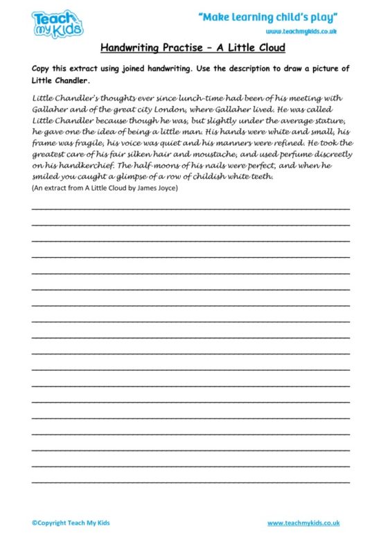 Worksheets for kids - handwriting-practise-a-little-cloudcharacter-description